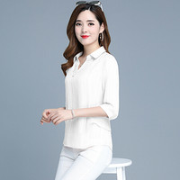 欧偲麦 雪纺衫女新品女士上衣夏季女装衬衣小衫时尚T恤遮肚打底衫洋气新款夏款 XYKL-891400 白色 3XL