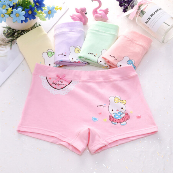【欧育童装】欧育女童内裤棉质女宝宝卡通儿童平角裤5条装bt3002 萌兔