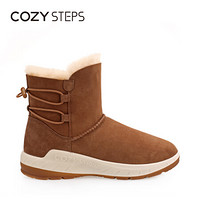 COZY STEPS澳洲羊皮毛一体短筒绑带防水防滑雪地靴女7D614 栗色 38
