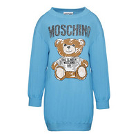 MOSCHINO 莫斯奇诺 泰迪熊系列圆领LOGO标针织连衣裙卫衣裙 女款 蓝色 36码 D V0483 0400 2317 36