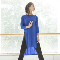 AUDDE 2019夏季新款女装新品T恤女现代舞练功服上衣舞蹈服宽松形体训练开叉长款 AAAYYFS12 宝蓝色 S