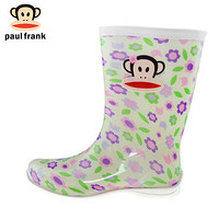 PaulFrank 大嘴猴中筒时尚彩色防水胶雨鞋靴 PF1012 白色花朵 36