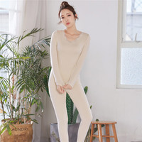 都市丽人保暖内衣女19秋冬无缝立体塑型V领中厚款长袖长裤保暖套装2W8112 珍珠肤 XL