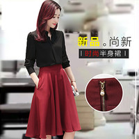 薇图（vitto）女装 2019修身纯色口袋高腰2018年春季甜美百搭半身裙dVT099 酒红色 XL