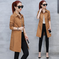 沫欣 风衣女2019秋冬新品小个子女神百搭显瘦中长款单排扣长袖风衣外套 HZ2556-9767 焦糖色 S