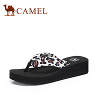 骆驼（CAMEL） 女士 时尚清爽织物豹纹厚底人字拖 A922266164 米粉 36