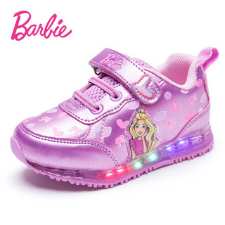 芭比 BARBIE 童鞋 女童运动鞋2019秋季新款儿童鞋子女小童透气发光闪灯鞋 2770 浅紫 29码