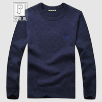 吉普盾2019秋冬新款男士毛衣韩版长袖针织衫圆领时尚休闲潮流打底衫男装 紫色 M(170/88A)