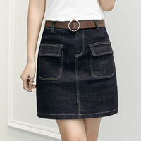 凡淑 牛仔短裤裙秋季新品女装高腰修身显瘦弹力ins时尚修身半身短裙裤 HZD9-88XN 蓝色8808 28
