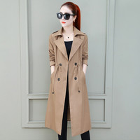 堡晟 2019秋季新款女装新品中长款风衣女流行工装收腰薄外套小个子外衣 HZDF77-9912 卡其色 S
