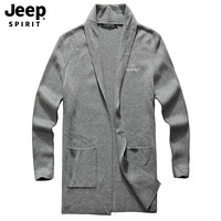 吉普JEEP 毛衣男2019年秋冬新品厚款开衫V领休闲中长款针织衫男士上衣男装外套 XYLJK0004 灰色 XL