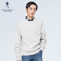 与狼共舞羊毛衫男简约素色时尚套头针织毛衣66096023290 801米白 165/84A