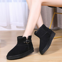 卡帝乐鳄鱼 CARTELO 雪地靴女鞋时尚休闲加绒棉韩版套脚保暖潮流皮毛带扣厚底 KDLYP8020 黑色 38