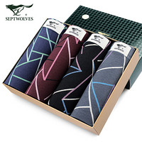 七匹狼内裤男纯棉男士平角裤印花中腰柔软透气男式短裤裤头 4条礼盒装 纯棉条纹款(平角) XXXL