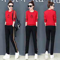 AUDDE 2019秋季新款女装新品卫衣女韩版时尚大码休闲运动服套装两件套长袖宽松潮 zx3E05-108 红色 XXXL