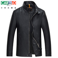 卡帝乐鳄鱼 CARTELO 皮衣男士秋装新款青年立领修身商务休闲仿皮夹克7501 黑色 180/XL