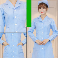 麦肯麒 2019秋季新品女装护士服长袖粉色白大褂短袖娃娃领修身圆领工作服 GZHNZK04 偏襟立领粉色短袖 M