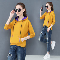 AUDDE 2019秋季新款女装新品卫衣女连帽宽松韩版长袖学生套头百搭上衣服外套 HZCZ299-8318 黄色 L