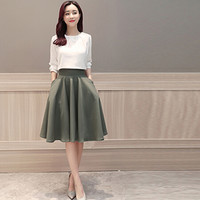 薇图（vitto）女装 2019修身纯色口袋高腰2018年春季甜美百搭半身裙dVT099 孔豆绿色 3XL