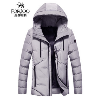 虎都 FORDOO 棉服男2019秋冬保暖御寒防风修身显瘦青春潮流简约时尚外套 VA2AH18781511  浅灰色 175/XL