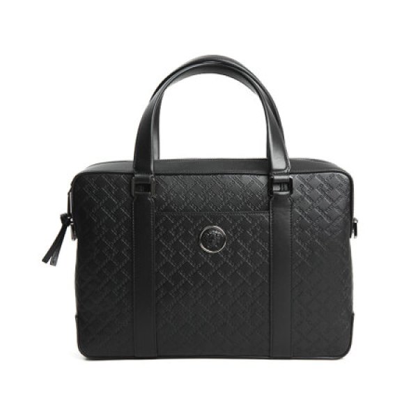 商品versace范思哲 19春夏新款 黑色皮革美杜莎人头像压纹手提公文包