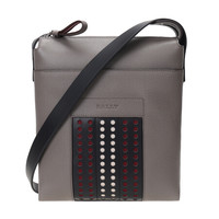 BALLY 巴利 男士烟灰色红白条纹皮质镂空装饰邮差包单肩包 BAUMAS P 211