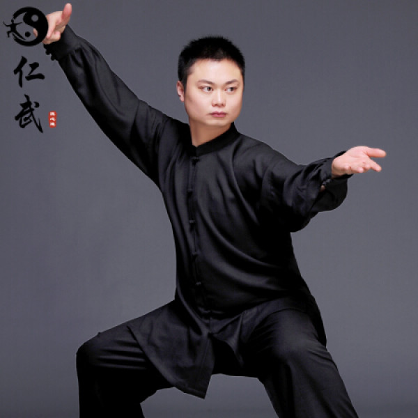 仁武黑色xl太极服女棉麻中国风太极拳练功服装武术男训练比赛春秋加厚