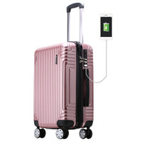 SWISSGEAR 瑞士军刀 托运箱智能充电USB接口出差旅行箱万向刹车轮24英寸 SA-10024樱花粉