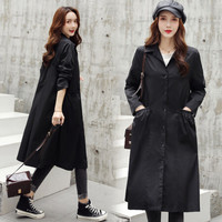沫欣 风衣女2019秋冬新品韩版纯色棉长款纯色直筒单排扣口袋休闲风衣大外套 yzXLGD1943q 黑色 XL