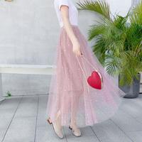 AUDDE 翱笛 夏季新款女装新品半身裙女沙裙星星网纱裙温柔中长款仙女裙子 zx1202-1946 粉红色 均码