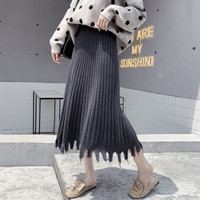 AUDDE 2019秋冬季新款女装新品针织裙半身裙女韩版高腰显瘦百褶裙包臀裙a字裙子 ywH813 灰色 均码