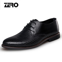零度(ZERO)男士时尚头层牛皮商务休闲柔软舒适透气镂空经典正装鞋子 D71023 黑色 40
