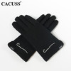 CACUSS S0087男士手套秋冬保暖羊毛手套可触屏加绒骑行防风手套 黑色