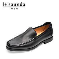 莱尔斯丹 le saunda 时尚商务休闲圆头套脚低跟男驾车单皮鞋 LS 9TM34303 黑色 38