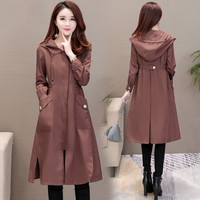 沫欣 风衣女2019秋冬新品纯色连帽收腰显瘦中长款百搭口袋轻薄风衣外套 KKHYXB8106 咖啡色 3XL