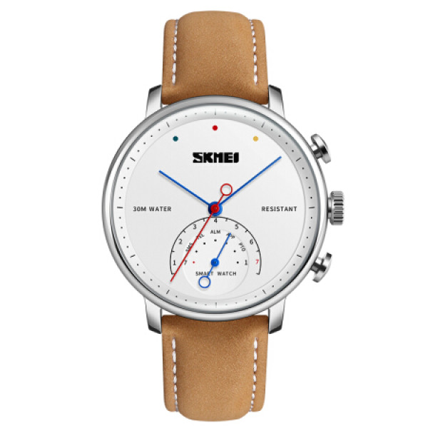 时刻美 skmei 智能手表男女运动多功能时尚休闲石英情侣腕表 银壳白面