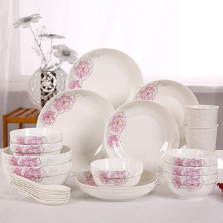 顺祥 碗 碗碟套装 中式家用釉上彩22头陶瓷 餐具套装 （薇香）