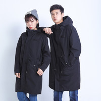 intercrew风衣女2019春秋新款韩版情侣装连帽风衣中长款时尚休闲百搭风衣外套女 ITR3UJ32M 黑色 105/XXL