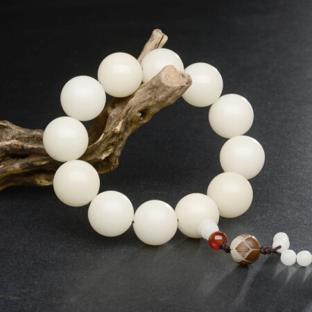 石玥珠宝 白玉菩提根手串文玩盘玩手持佛珠念珠手链男女士款莲花把件 20mm