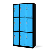 中伟彩色更衣柜铁皮柜员工储物柜带锁柜多门柜寄存包柜鞋柜浴室健身储存柜拆装九门黑框天蓝色