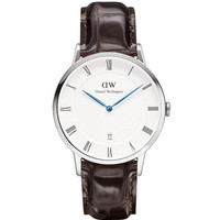 丹尼尔惠灵顿(Daniel Wellington)时尚手表DW男表38mm银色边皮带男士石英手表带日历1122DW(DW00100089)