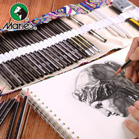 Marie's 马利 素描铅笔套装 初学者学生绘画工具铅笔炭笔橡皮美工刀纸擦笔 民族风笔帘
