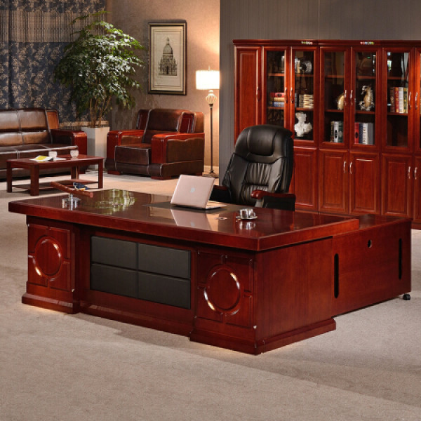 中伟办公家具老板桌总裁桌大班台办公桌油漆实木贴皮经理桌2.