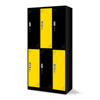 中伟彩色更衣柜铁皮柜员工储物柜带锁柜多门柜寄存包柜鞋柜浴室健身储存柜拆装六门黑边黄色