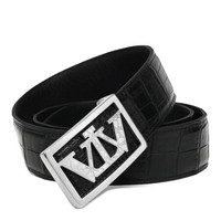 V.V.Brown鳄鱼皮腰带男款商务奢华鳄鱼肚皮板扣皮带平滑扣加长裤腰带牛皮包边 黑色银扣 115cm