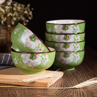 传旗 陶瓷饭碗套装（4.5英寸）日韩式色釉创意餐具 米饭碗小碗套装（4只装）绿色