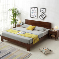 奈高 NG北欧实木床时尚双人床家用储物日式简约卧室单人床公寓床1.5米*2米-胡桃色