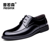 普若森（Precentor）皮鞋男休闲男士牛皮英伦低帮婚鞋系带耐磨商务鞋512 黑色 43