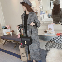 JOY OF JOY 2019秋冬装新款韩版毛呢外套中长款女装格子呢子大衣千鸟格上衣 JWDY179839 黑色 S