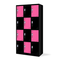 中伟彩色更衣柜铁皮柜员工储物柜带锁柜多门柜寄存包柜鞋柜浴室健身储存柜拆装12门黑边粉色